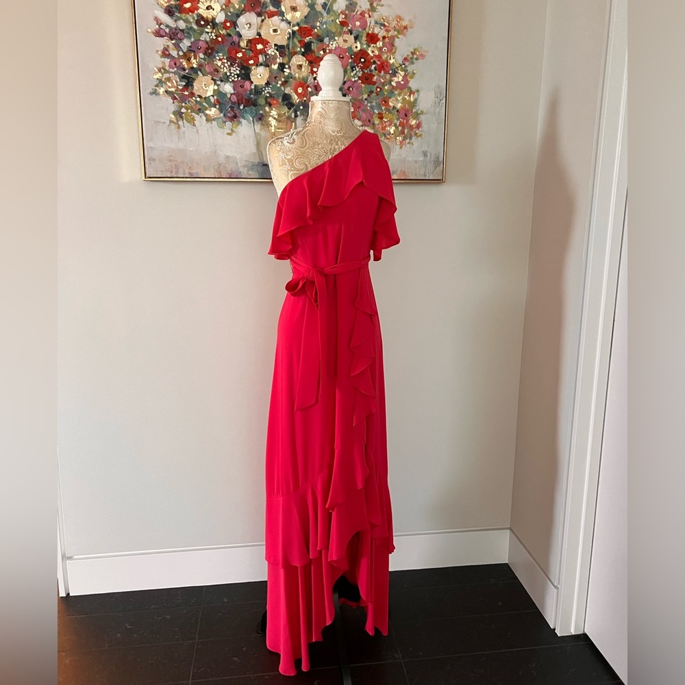 BCBGMaxAzria Pink Ruffle Wrap Maxi Dress - Picture 2 of 7